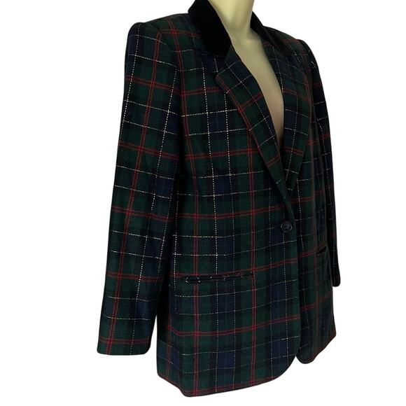 Sag Harbor Vintage Plaid Suit Jacket Blazer Metallic Holiday Woman Size 8 - Picture 2 of 12